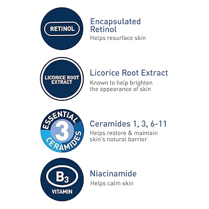 CeraVe Retinol Serum for Post-Acne Marks and Skin Texture | Pore Refining, Resurfacing, Brightening Facial Serum with Retinol and Niacinamide | Fragrance Free, Paraben Free & Non-Comedogenic | 1 Oz