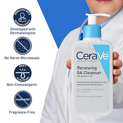CeraVe SA Cleanser | Salicylic Acid Cleanser with Hyaluronic Acid, Niacinamide & Ceramides| BHA Exfoliant for Face | Fragrance Free Non-Comedogenic | 16 Ounce