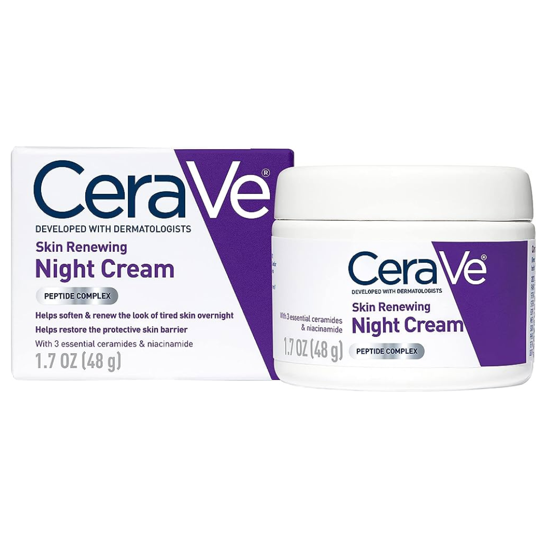 CeraVe Skin Renewing Night Cream | Niacinamide, Peptide Complex, and Hyaluronic Acid Moisturizer for Face | 1.7 Ounce, Packaging may Vary